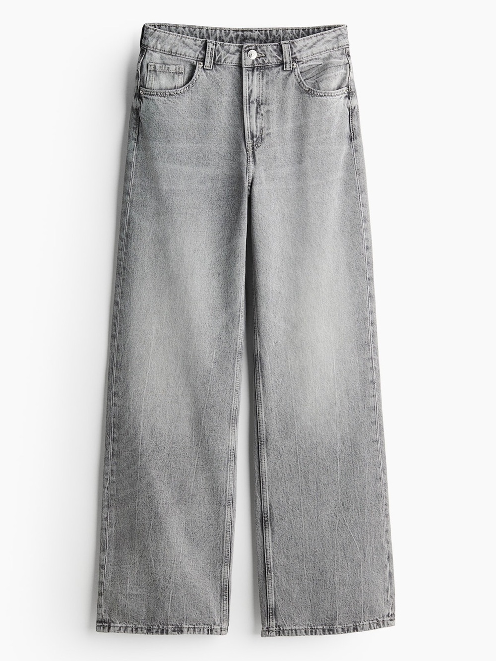 H&M Wide-Leg Straight Jeans in Light Gray Wash